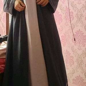 Abaya Grey Shrug With White Inner Top Belt Dupatta