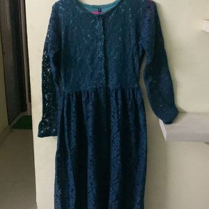 Sea Green A Line Net kurta With Slit