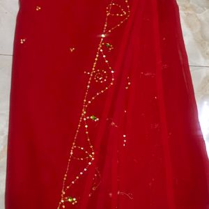 Synthetic Georgette Red Colour Sequence Saree