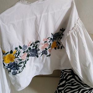 Zara Smart Casual Floral Embroidered Top