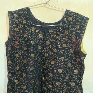 Black Golden V Neck Kurti