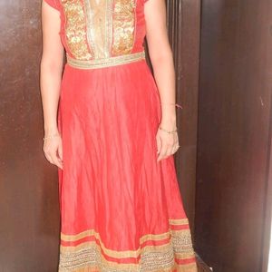 Red Golden Anarkali