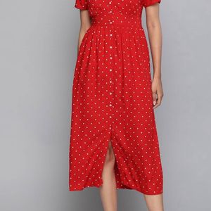 Red & White Polka Dots Print EmpireDress