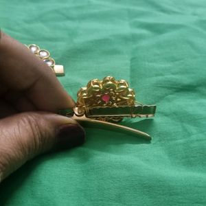 Golden Hairpins, With Kundan And Ruby Stones