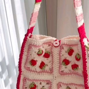 Crochet Strawberry Pink Sling Bag