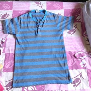 Mens Casual Blue Striped T-shirt