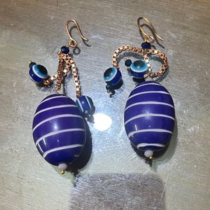 Big Blue Chemical Stone Earring With Evil Eye