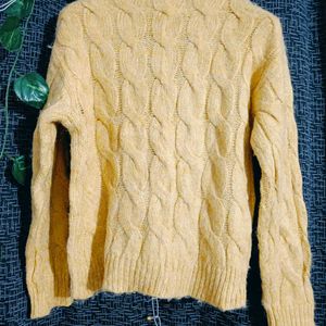 New Zara Yellow Chunky Knit Cardigan Sweater.