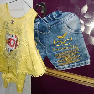 (1.5 Yr-2.5yr)Yellow Top With denim Shorts