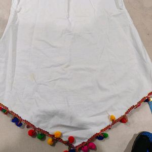 White Kurti With Pompom