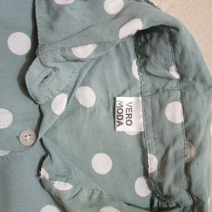 Blue Short Polka Dots Collar Shirt