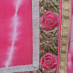 Lehariya Pink Saree With Border