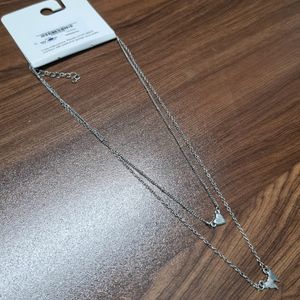 Silver Tone Double Layer Chain W Pendant