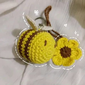 Combo- Crochet Bee Keychain And Flower Charm