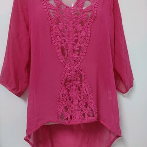 Sheer Pink Embroidered Top