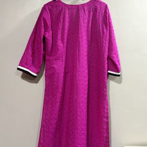 Magenta Chickenkari Cotton Kurta