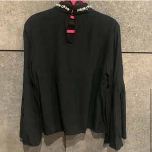 Zara Pearl Neck Flared Top