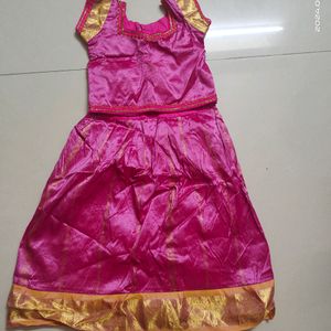 Pink Silk Pattu Pavadai/ Lehenga For 1 Yr