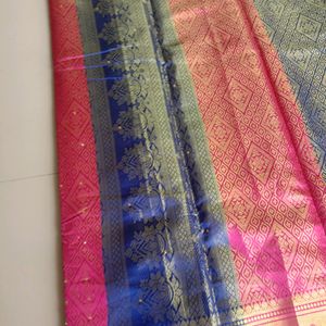 Beautiful Saree With Brocade Blouse Peace