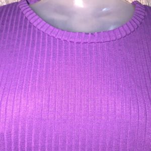 Zudio Bright Purple Ribbed Round Neck Full Sleeves