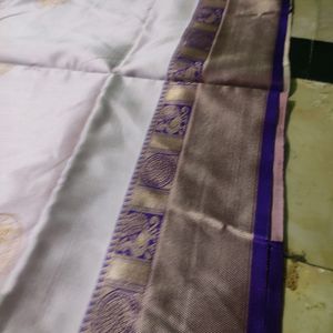 Unused Banasari Saree...cream And Purple