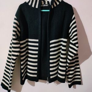 Woolen Black White Strip Jacket