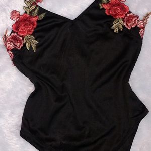 Flower Applique Beautiful Bodysuit With Deep Back