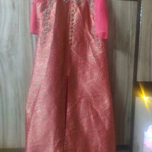 Pink Ethnic Front Cut Gown For Women