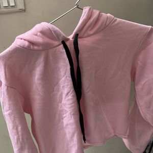 Trendy Pink Cropped Hoodie with Drawstrings