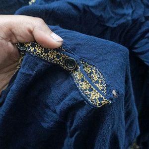 Navy Blue Cotton Top With Thread Embroidery -m/L