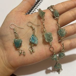 Blue Stone Gem Necklace And Earring Set