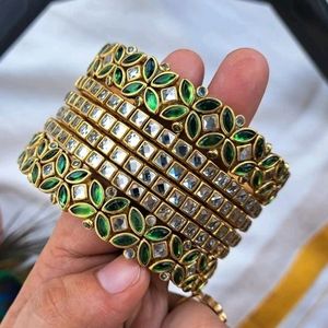 Handcrafted Silk Thread Kundan Stone Bangles Set