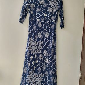 Mokshi Navy Blue Printed Flared Kurta