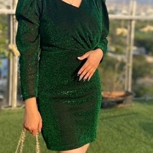 Green Shimmery Part Wear Dress