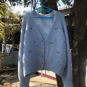 Zara Fuzzy Embroidered Cardigan