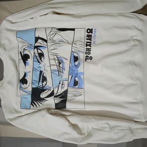 White Full Sleeve Anime Printed Sweatshirt