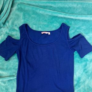 Cold Shoulder Crop Top - Ginger Royal Blue