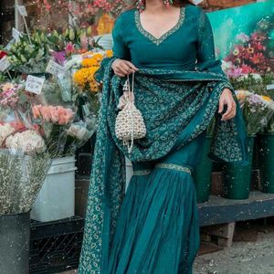 Zari Teal Sharara Set