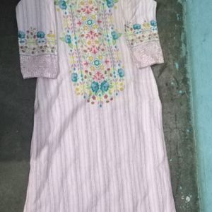 Striped Kurta With Floral Print Yoke