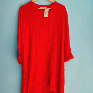 High Low Solid Red Long Tunic Top