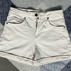 High Waisted White Denim Shorts