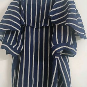 Blue Stripes Off Shoulder Cut Top