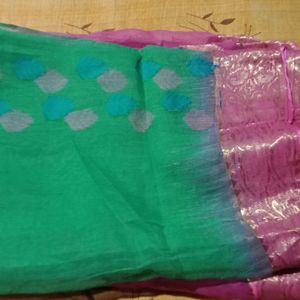 Saree Of Green And Pink Colour Combination