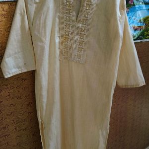 Beige Moti Work Kurti.