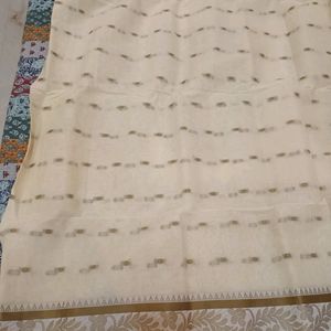 New Unused Off White Cotton Saree