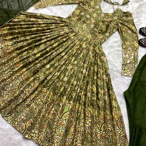 AC251 Olive Color Beautiful Anarkali Dress