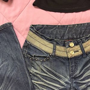 vintage low waist jeans w rhinestone details