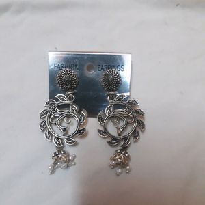 Oxidised Silver Drop Earrings For Women