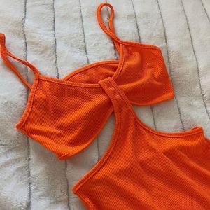 Urbanic Neon Orange Backless Cutout Body Corn Dres