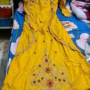 Yellow Shrug Stlye Gown Attached